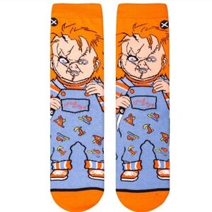 ODD SOX Chucky Good Guys Crew Height Socks NWT Orange Blue